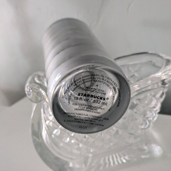 Starbucks Holiday METALLIC SILVER swirl RIBBON Recycled GLASS CUP w/straw - Picture 3 of 4